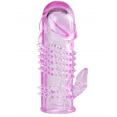 Розовая  гелевая насадка с клиторальным отростком - 13,5 см. - Toyfa Basic - в Рязани купить с доставкой