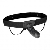 Чёрный полый страпон с вибрацией Unisex Vibrating Hollow Strap-On - 14 см. - Lux Fetish - купить с доставкой в Рязани