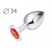 Коническая серебристая анальная втулка с красным кристаллом - 8,2 см. - Anal Jewelry Plug - купить с доставкой в Рязани
