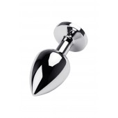 Серебристая коническая анальная пробка с красным кристаллом - 8 см. - ToyFa - купить с доставкой в Рязани