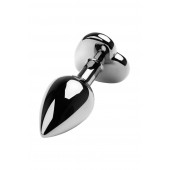 Серебристая коническая анальная пробка с красным кристаллом-сердечком - 7 см. - ToyFa - купить с доставкой в Рязани