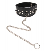 Черный ошейник с шипами и металлическим поводком-цепочкой - Notabu - купить с доставкой в Рязани