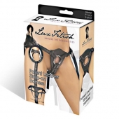 Черные трусики для страпона из патентованной кожи - Lux Fetish - купить с доставкой в Рязани