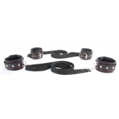 Черный бондажный набор с красной строчкой - БДСМ Арсенал - купить с доставкой в Рязани