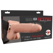 Телесный перезаряжаемый вибрострапон 7  Hollow Rechargeable Strap-on with Balls - 20,3 см. - Pipedream - купить с доставкой в Рязани