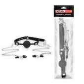 Черный кляп-шарик с зажимами на соски на металлической цепочке - Notabu - купить с доставкой в Рязани