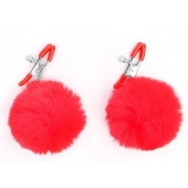 Зажимы для сосков с красным пушком - Notabu - купить с доставкой в Рязани