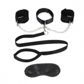 Чёрный ошейник с наручниками и поводком Collar Cuffs   Leash Set - Lux Fetish - купить с доставкой в Рязани