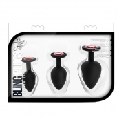 Набор черных анальных пробок с красным кристаллом-сердечком Bling Plugs Training Kit - Blush Novelties - купить с доставкой в Рязани