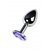 Серебристая конусовидная анальная пробка с фиолетовым кристаллом - 7 см. - ToyFa - купить с доставкой в Рязани