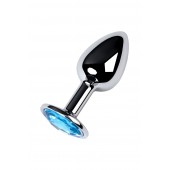 Серебристая конусовидная анальная пробка с голубым кристаллом - 7 см. - ToyFa - купить с доставкой в Рязани