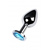 Серебристая конусовидная анальная пробка с голубым кристаллом - 8 см. - ToyFa - купить с доставкой в Рязани