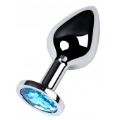 Серебристая конусовидная анальная пробка с голубым кристаллом - 8 см. - ToyFa - купить с доставкой в Рязани