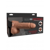 Кофейный перезаряжаемый вибрострапон 7  Hollow Rechargeable Strap-on with Balls - 20,3 см. - Pipedream - купить с доставкой в Рязани