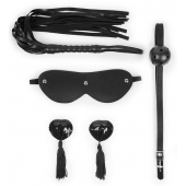 Эротический набор в черном цвете: маска, кляп, пэстисы, плётка - Notabu - купить с доставкой в Рязани