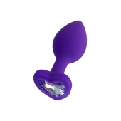 Фиолетовая анальная втулка Diamond Heart с прозрачным кристаллом - 7 см. - ToyFa - купить с доставкой в Рязани