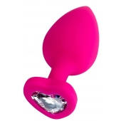 Розовая анальная втулка Diamond Heart с прозрачным кристаллом - 9,5 см. - ToyFa - купить с доставкой в Рязани