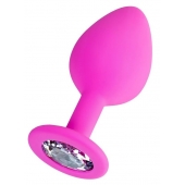 Розовая анальная втулка Brilliant с прозрачным кристаллом - 8 см. - ToyFa - купить с доставкой в Рязани