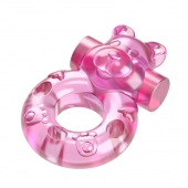 Розовое эрекционное виброкольцо на пенис Pink Bear - Baile - в Рязани купить с доставкой