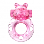 Розовое эрекционное виброкольцо на пенис Pink Bear - Baile - в Рязани купить с доставкой