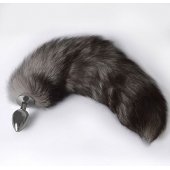 Серебристая коническая анальная пробка с пушистым хвостиком - Sitabella - купить с доставкой в Рязани