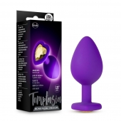 Фиолетовая анальная пробка Bling Plug Medium с золотистым стразом - 8,3 см. - Blush Novelties - купить с доставкой в Рязани