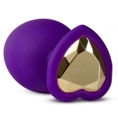 Фиолетовая анальная пробка Bling Plug Large с золотистым стразом - 9,5 см. - Blush Novelties - купить с доставкой в Рязани