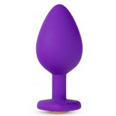 Фиолетовая анальная пробка Bling Plug Large с золотистым стразом - 9,5 см. - Blush Novelties - купить с доставкой в Рязани