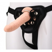 Телесный страпон на черных трусиках STRAP ON REAL DILDO - 20 см. - Dream Toys - купить с доставкой в Рязани