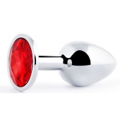 Серебристая анальная пробка с красным стразом - 7,2 см. - Anal Jewelry Plug - купить с доставкой в Рязани
