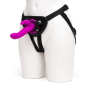 Лиловый страпон Rechargeable Vibrating Strap-On Harness Set - 17,6 см. - Happy Rabbit - купить с доставкой в Рязани