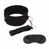 Черный ошейник с длинным поводком Collar and Leash Set - Lux Fetish - купить с доставкой в Рязани