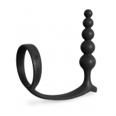 Черная анальная цепочка с эрекционным кольцом Ass-gasm Cockring Anal Beads - Pipedream - в Рязани купить с доставкой
