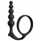 Черная анальная цепочка с эрекционным кольцом Ass-gasm Cockring Anal Beads - Pipedream - в Рязани купить с доставкой