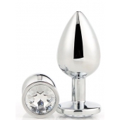 Серебристая анальная втулка с прозрачным кристаллом - 7,1 см. - Dream Toys - купить с доставкой в Рязани
