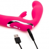Ярко-розовый безремневой страпон Rechargeable Vibrating Strapless Strap-On - Happy Rabbit - купить с доставкой в Рязани