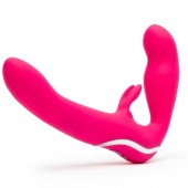 Ярко-розовый безремневой страпон Rechargeable Vibrating Strapless Strap-On - Happy Rabbit - купить с доставкой в Рязани