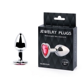 Серебристая анальная пробка с малиновым кристаллом-сердечком - 7 см. - Anal Jewelry Plug - купить с доставкой в Рязани
