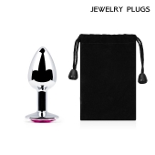 Серебристая анальная пробка с малиновым кристаллом - 7,2 см. - Anal Jewelry Plug - купить с доставкой в Рязани