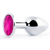 Серебристая анальная пробка с малиновым кристаллом - 7,2 см. - Anal Jewelry Plug - купить с доставкой в Рязани