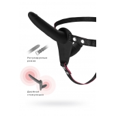 Черный страпон на ремнях с вагинальной пробкой - 15 см. - ToyFa - купить с доставкой в Рязани