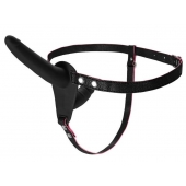 Черный страпон на ремнях с вагинальной пробкой - 15 см. - ToyFa - купить с доставкой в Рязани