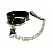 Черный ошейник с поводком из эко-кожи - БДСМ Арсенал - купить с доставкой в Рязани