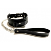 Черный ошейник с поводком из эко-кожи - БДСМ Арсенал - купить с доставкой в Рязани