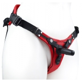 Красно-черный женский пояс с 2 способами крепления насадок и вагинальной пробкой - LOVETOY (А-Полимер) - купить с доставкой в Рязани