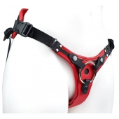 Красно-черный женский пояс с 2 способами крепления насадок и вагинальной пробкой - LOVETOY (А-Полимер) - купить с доставкой в Рязани