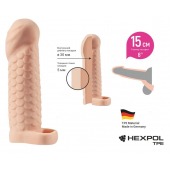 Телесная рельефная насадка-удлинитель KLEON с подхватом - 15 см. - Sitabella - в Рязани купить с доставкой