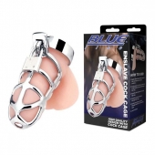 Серебристая металлическая клетка для члена с замком Enslave Cock Cage - BlueLine - купить с доставкой в Рязани