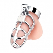 Серебристая металлическая клетка для члена с замком Enslave Cock Cage - BlueLine - купить с доставкой в Рязани