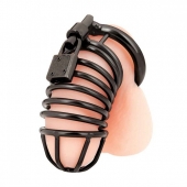Черная металлическая клетка с замком Deluxe Chastity Cage - BlueLine - купить с доставкой в Рязани